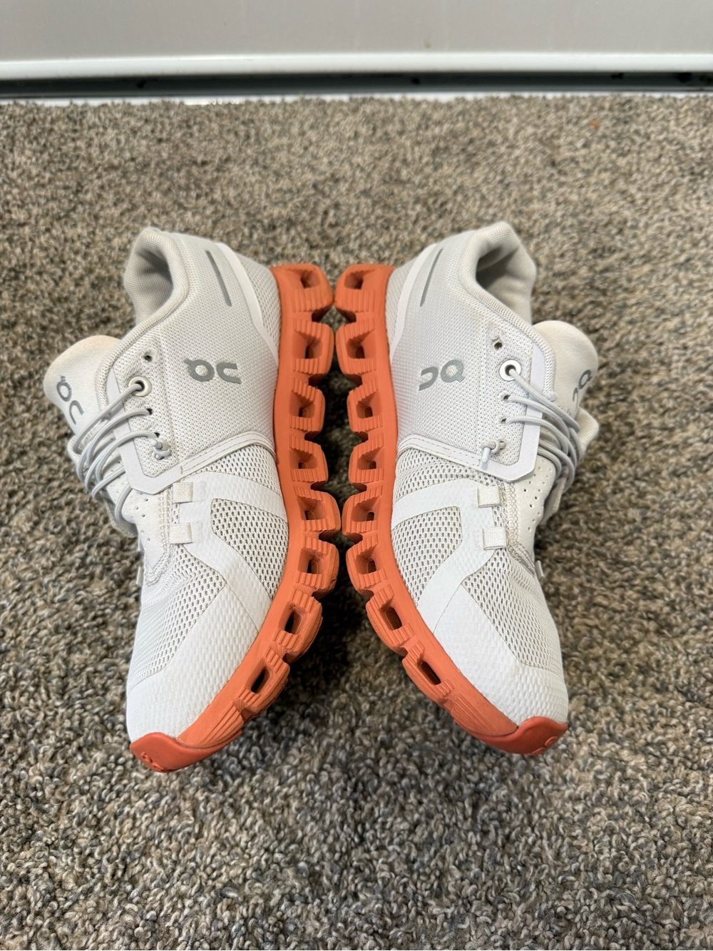 On Running Women's White and Coral Cloudsurfer Running Shoes - Picture 3 of 6